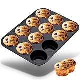 Muffinform Silikon,Muffinblech aus Silikon für 12 Muffins,Silikonform Backen Backblech,Muffinform Blech Großes Backförmchen,Cupcake Formen,Mini Muffins Backform,Brownies,Pudding,Muffinformen Schwarz